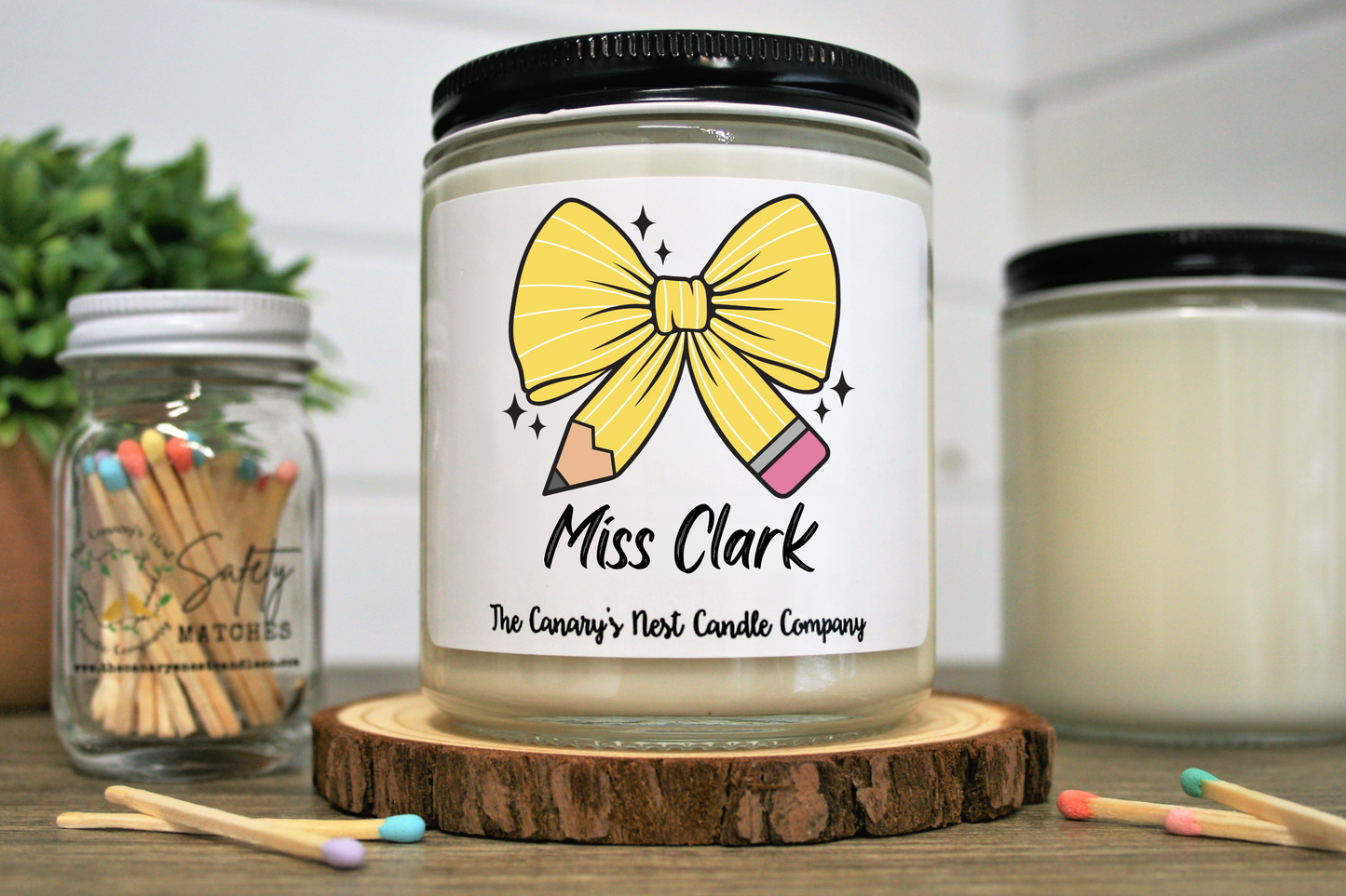 Personalized Teacher Pencil Coquette Bow Candle