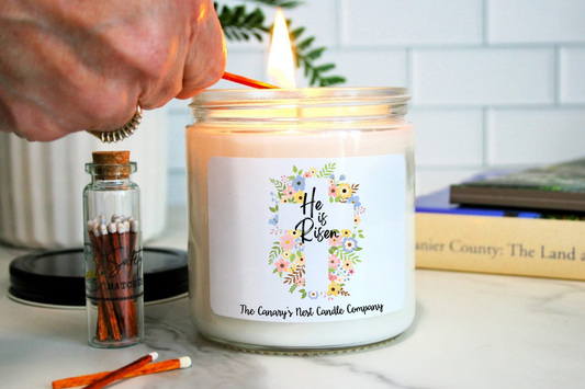 He is Risen Easter Floral Cross Candle, Soy Candle, Choose Your Scent/Size