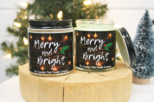 "Merry and Bright" Christmas Graphic Candle, Choose Your Scent