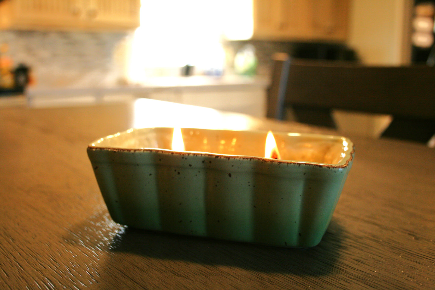 Fall Leaves Scented Green Ceramic Rectangular Dish Candle