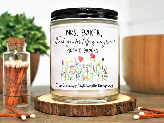 Thank You For Helping Me Grow Personalized Teacher Candle