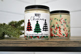 "Merry Christmas" with Buffalo Plaid Trees Christmas Graphic Candle, Choose Your Scent