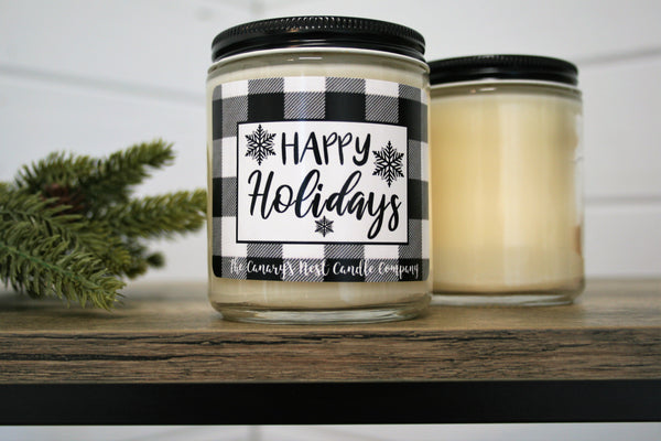 "Happy Holidays" Christmas Graphic Candle, Choose Your Scent
