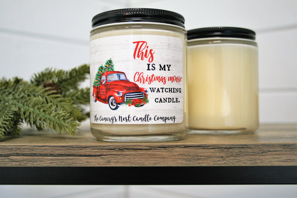 "This is my Christmas Movie Watching Candle" Christmas Graphic Candle, Choose Your Scent