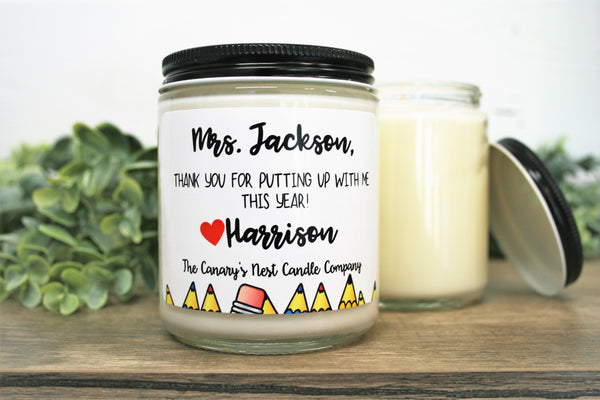"Thank you for putting up with me this year!" Teacher Candle